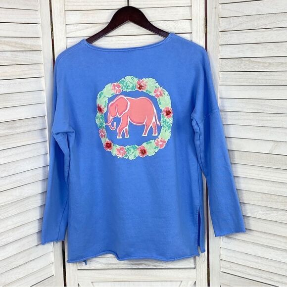 Crown & Ivy Elephant Raw Edge Tunic Shirt Periwinkle Blue Medium - Picture 13 of 15